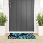 Floral Chrysanthemum Modern Navy Aqua Welcome Mat Gallery Image 3
