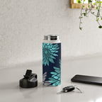 Floral Chrysanthemum Modern Navy Aqua Water Bottle Gallery Image 5