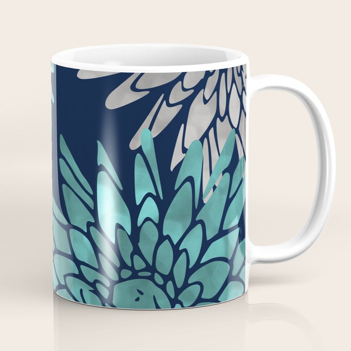 Floral Chrysanthemum Modern Navy Aqua Coffee Mug Gallery Image 1