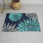 Floral Chrysanthemum Modern Navy Aqua Rug Gallery Image 1