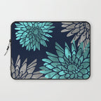 Floral Chrysanthemum Modern Navy Aqua Laptop Sleeve Gallery Image 1
