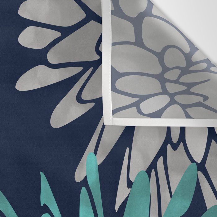 Floral Chrysanthemum Modern Navy Aqua Wall Tapestry Gallery Image 3
