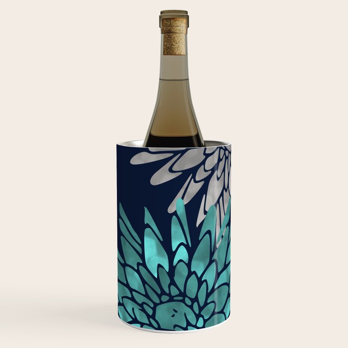 Floral Chrysanthemum Modern Navy Aqua Wine Chiller Gallery Image 3