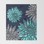 Floral Chrysanthemum Modern Navy Aqua Throw Blanket Gallery Image 2
