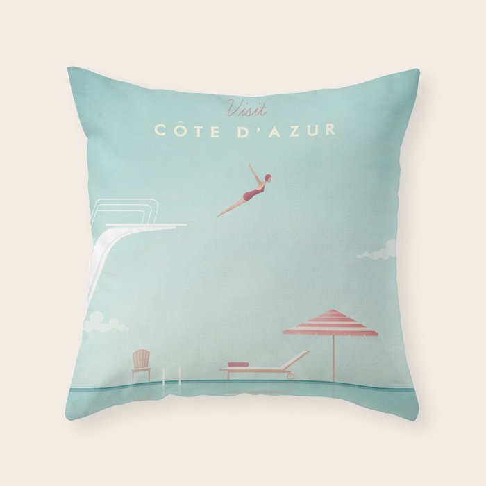 Vintage Côte d'Azur Travel Poster Throw Pillow Gallery Image 6