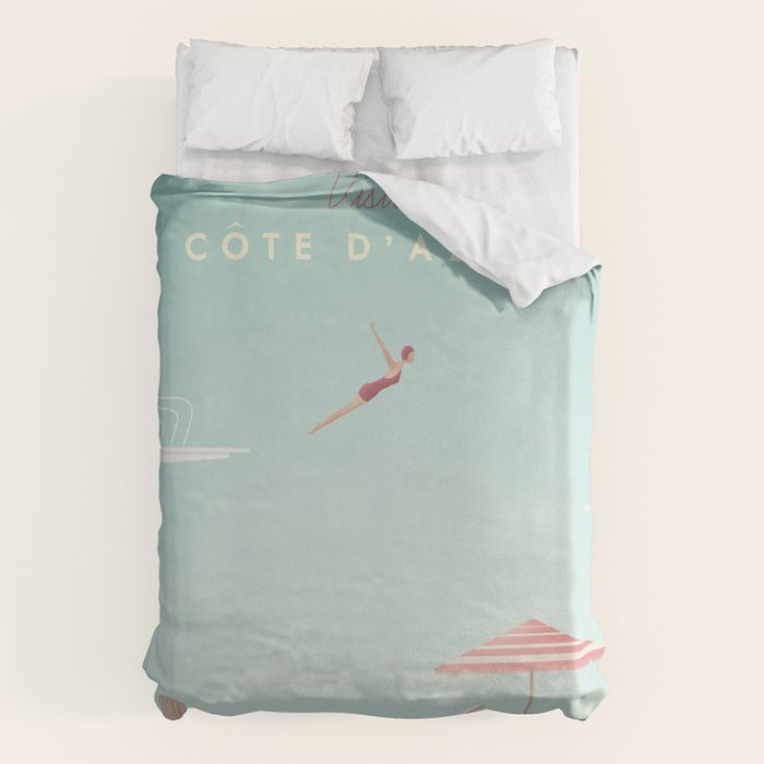 Vintage Côte d'Azur Travel Poster Duvet Cover Gallery Image 1