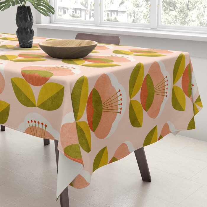 retro midcentury flower pink Tablecloth Gallery Image 3