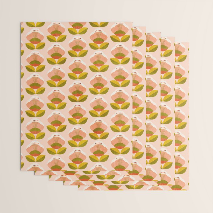retro midcentury flower pink Wrapping Paper Gallery Image 3