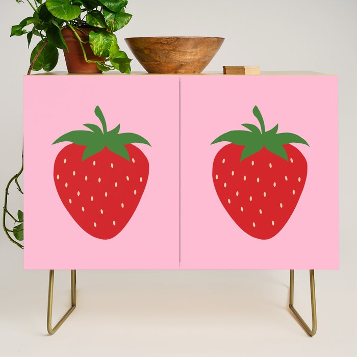 Fruit Market Print Pink Strawberry Print Fruit Art Modern Decor Food Art Abstract Credenza Gallery Image 1