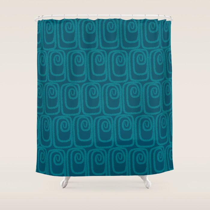Mid Century Modern Twist 50s 60s Pattern in Moroccan Blue Tone Shower Curtain Gallery Image 1