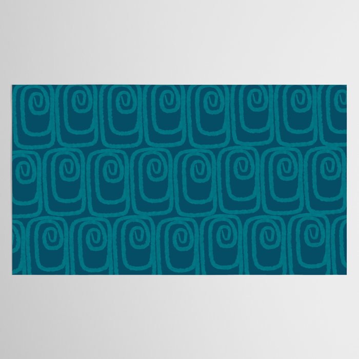 Mid Century Modern Twist 50s 60s Pattern in Moroccan Blue Tone Tablecloth Gallery Image 2