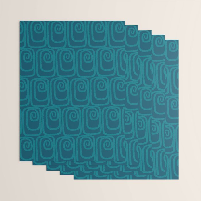 Mid Century Modern Twist 50s 60s Pattern in Moroccan Blue Tone Wrapping Paper Gallery Image 3