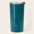 Mid Century Modern Twist 50s 60s Pattern in Moroccan Blue Tone Travel Mug Gallery Image 2