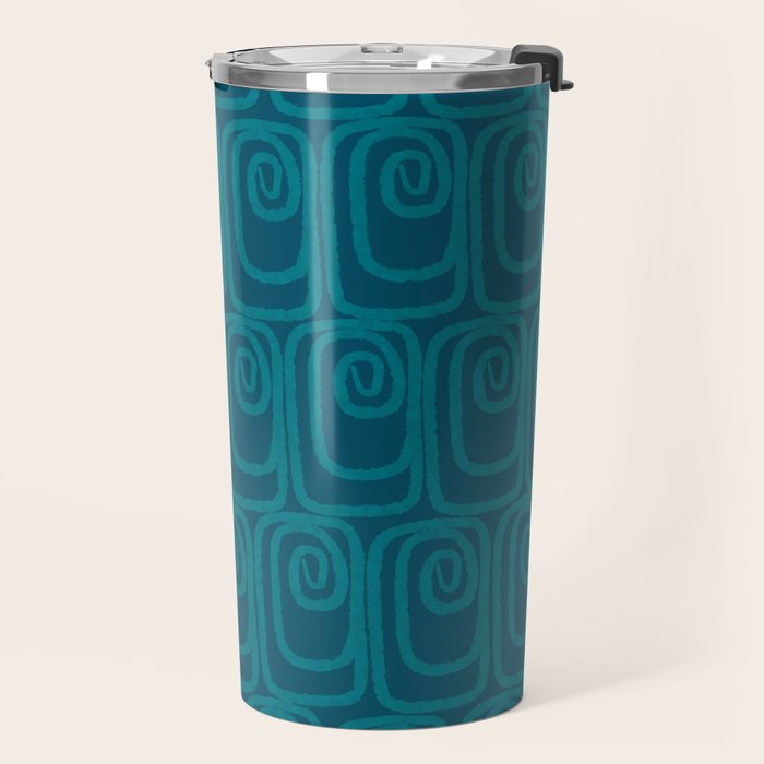Mid Century Modern Twist 50s 60s Pattern in Moroccan Blue Tone Travel Mug Gallery Image 2