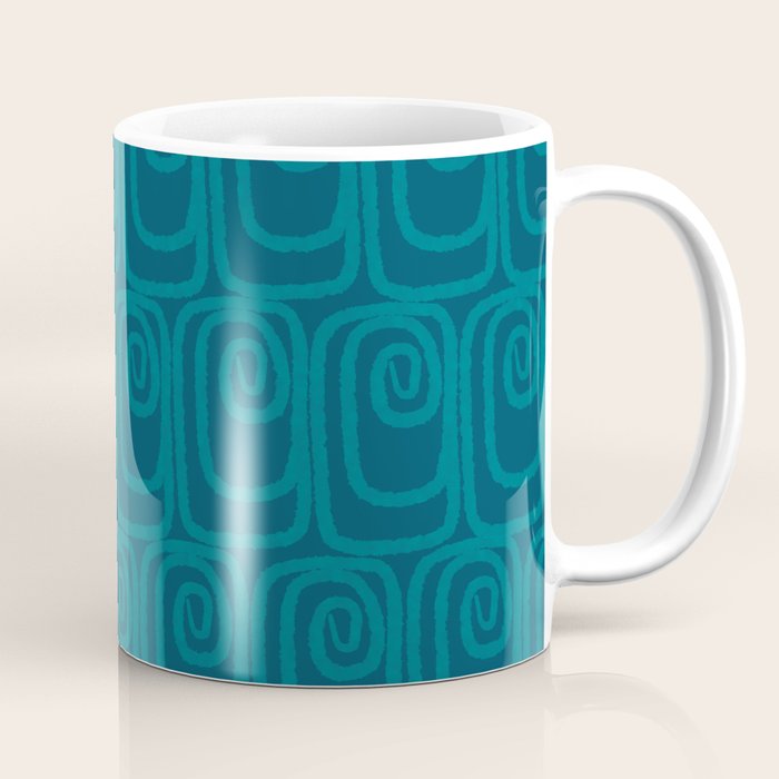 Mid Century Modern Twist 50s 60s Pattern in Moroccan Blue Tone Coffee Mug Gallery Image 1