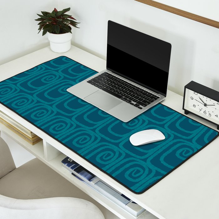 Mid Century Modern Twist 50s 60s Pattern in Moroccan Blue Tone Desk Mat Gallery Image 2