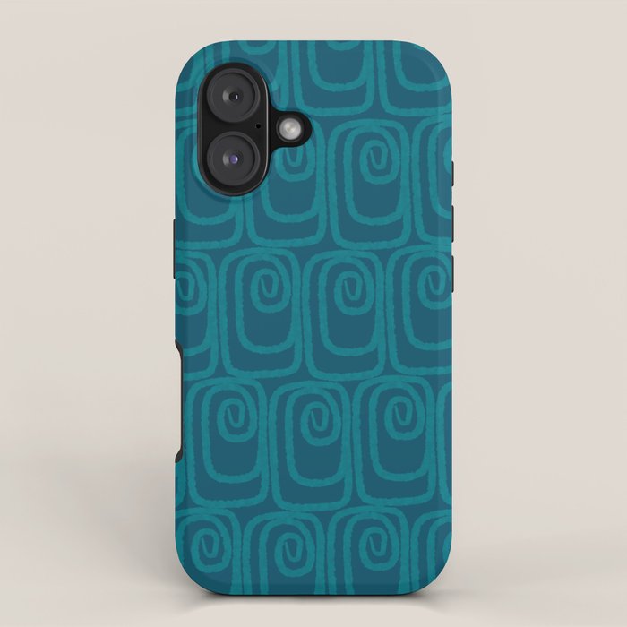 Mid Century Modern Twist 50s 60s Pattern in Moroccan Blue Tone iPhone Case Gallery Image 1