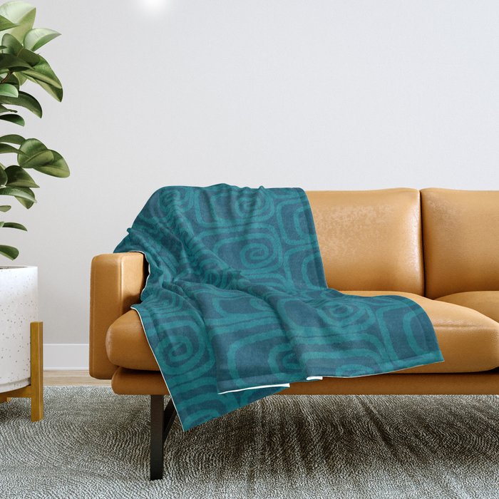 Mid Century Modern Twist 50s 60s Pattern in Moroccan Blue Tone Throw Blanket Gallery Image 1