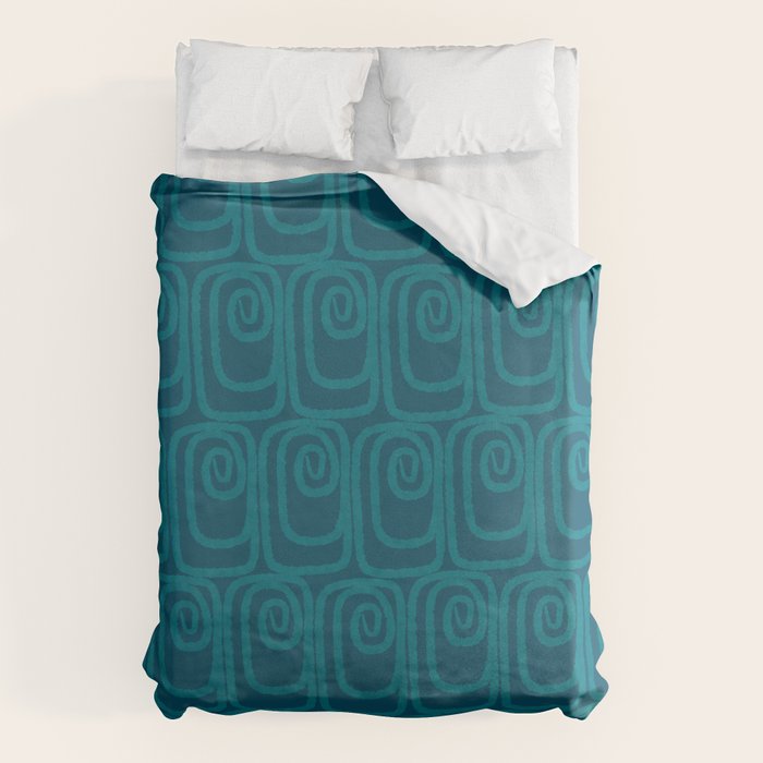 Mid Century Modern Twist 50s 60s Pattern in Moroccan Blue Tone Duvet Cover Gallery Image 6