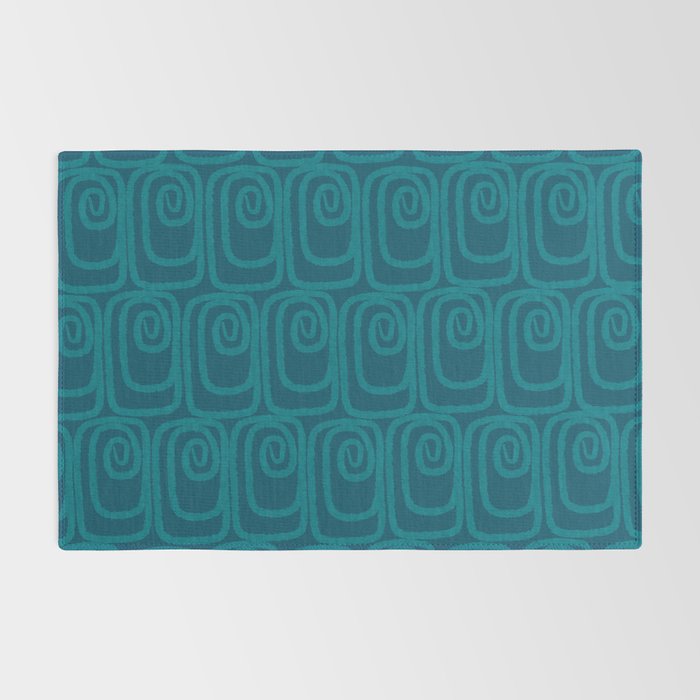Mid Century Modern Twist 50s 60s Pattern in Moroccan Blue Tone Rug Gallery Image 2