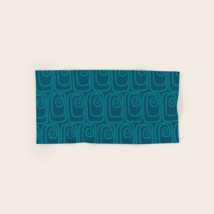 Mid Century Modern Twist 50s 60s Pattern in Moroccan Blue Tone Bath Towel Gallery Image 1