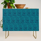 Mid Century Modern Twist 50s 60s Pattern in Moroccan Blue Tone Credenza Gallery Image 1