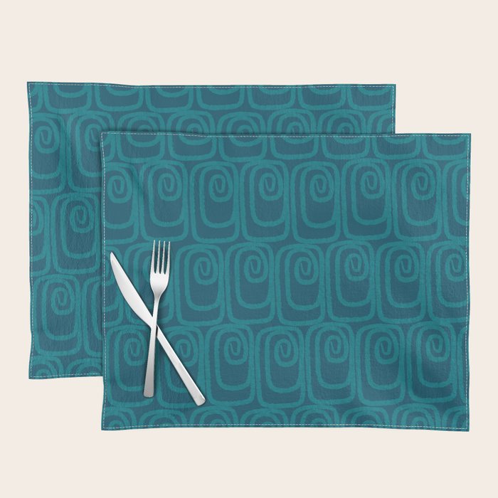 Mid Century Modern Twist 50s 60s Pattern in Moroccan Blue Tone Placemat Gallery Image 1