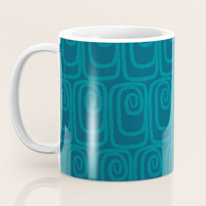 Mid Century Modern Twist 50s 60s Pattern in Moroccan Blue Tone Coffee Mug Gallery Image 3