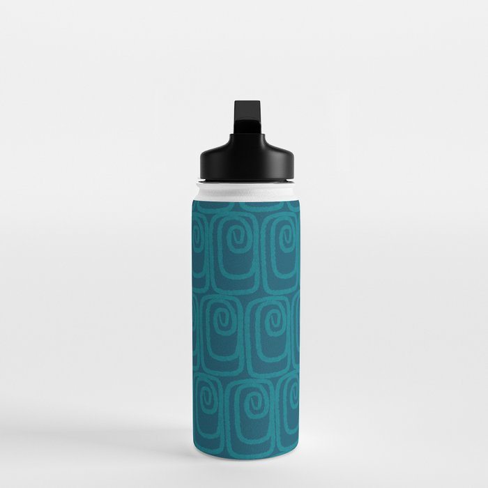 Mid Century Modern Twist 50s 60s Pattern in Moroccan Blue Tone Water Bottle Gallery Image 3