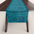 Mid Century Modern Twist 50s 60s Pattern in Moroccan Blue Tone Table Runner Gallery Image 1