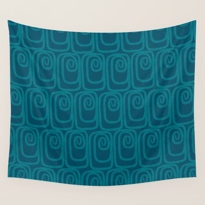 Mid Century Modern Twist 50s 60s Pattern in Moroccan Blue Tone Wall Tapestry Gallery Image 1