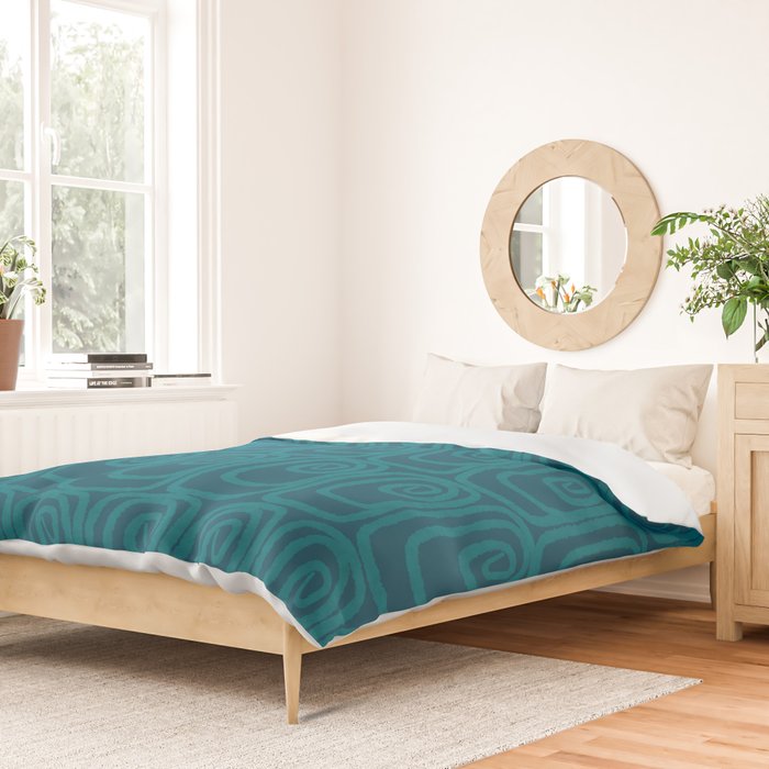 Mid Century Modern Twist 50s 60s Pattern in Moroccan Blue Tone Duvet Cover Gallery Image 2