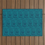 Mid Century Modern Twist 50s 60s Pattern in Moroccan Blue Tone Outdoor Rug Gallery Image 1