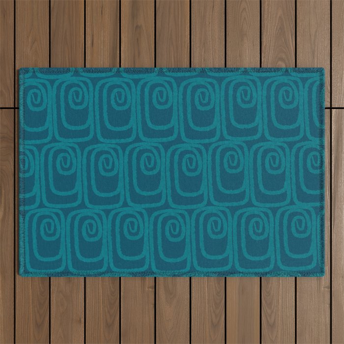 Mid Century Modern Twist 50s 60s Pattern in Moroccan Blue Tone Outdoor Rug Gallery Image 1