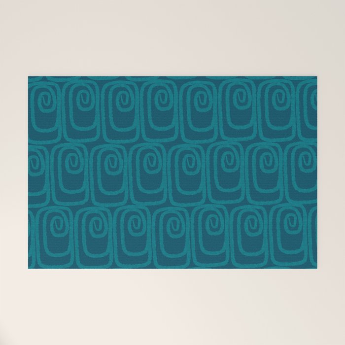 Mid Century Modern Twist 50s 60s Pattern in Moroccan Blue Tone Welcome Mat Gallery Image 1