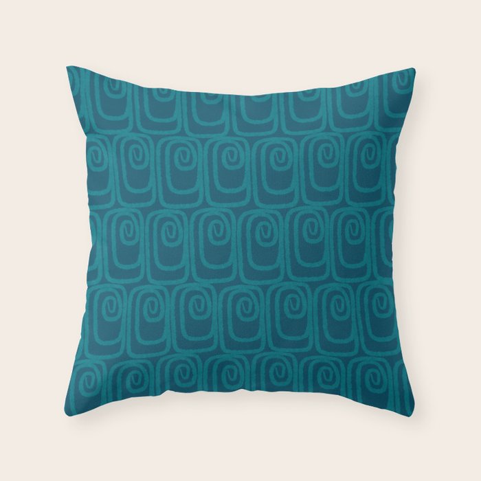 Mid Century Modern Twist 50s 60s Pattern in Moroccan Blue Tone Throw Pillow Gallery Image 1