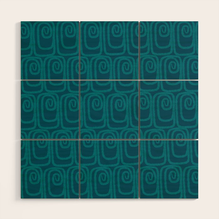 Mid Century Modern Twist 50s 60s Pattern in Moroccan Blue Tone Wood Wall Art Gallery Image 1