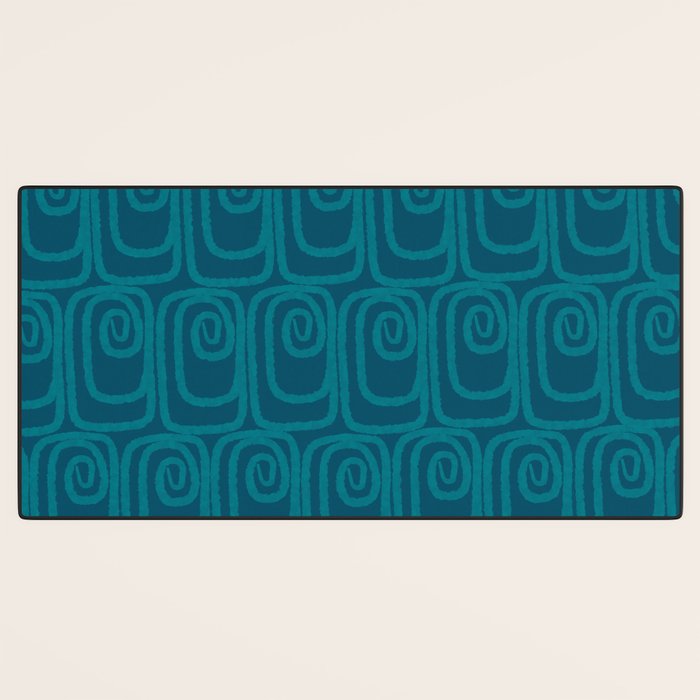 Mid Century Modern Twist 50s 60s Pattern in Moroccan Blue Tone Desk Mat Gallery Image 3