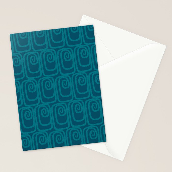 Mid Century Modern Twist 50s 60s Pattern in Moroccan Blue Tone Stationery Card Gallery Image 2