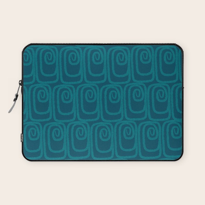 Mid Century Modern Twist 50s 60s Pattern in Moroccan Blue Tone Laptop Sleeve Gallery Image 1