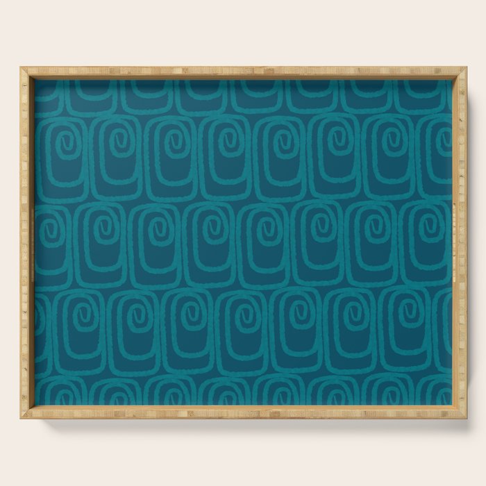 Mid Century Modern Twist 50s 60s Pattern in Moroccan Blue Tone Serving Tray Gallery Image 1