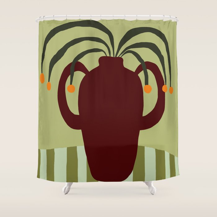 Summer Flower pottery with stripe Shower Curtain Gallery Image 1