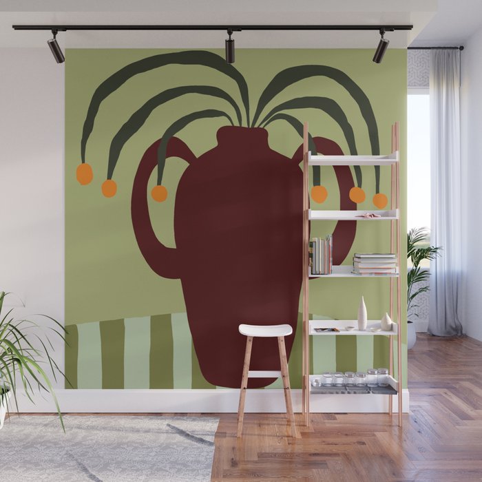 Summer Flower pottery with stripe Wall Mural Gallery Image 1