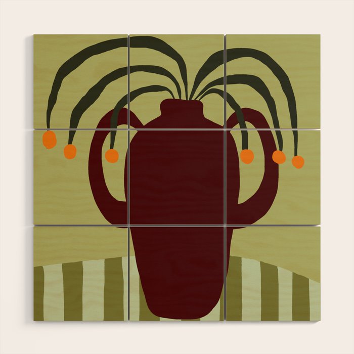 Summer Flower pottery with stripe Wood Wall Art Gallery Image 1