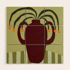 Summer Flower pottery with stripe Wood Wall Art Gallery Image 1