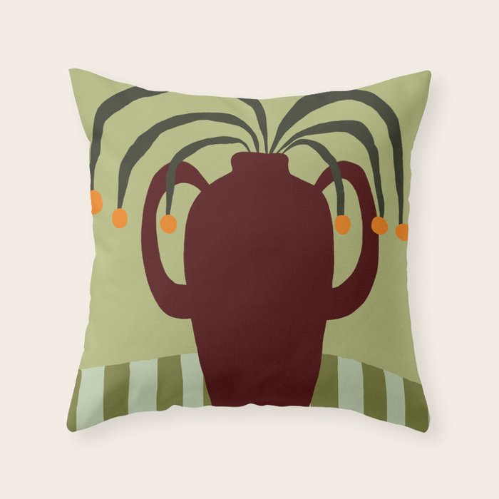 Summer Flower pottery with stripe Throw Pillow Gallery Image 6