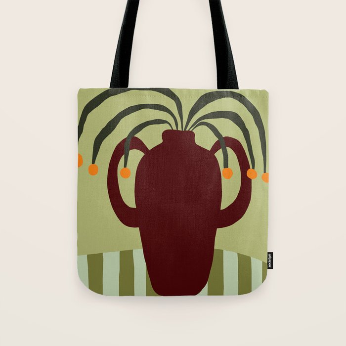Summer Flower pottery with stripe Tote Bag Gallery Image 1