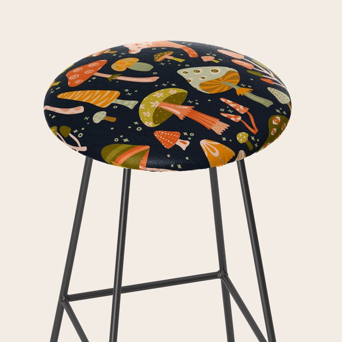 Mystic Mushrooms - Khaki & Green on Navy Stool Gallery Image 2