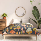 Mystic Mushrooms - Khaki & Green on Navy Comforter Gallery Image 3