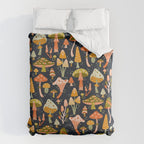 Mystic Mushrooms - Khaki & Green on Navy Duvet Cover Gallery Image 6